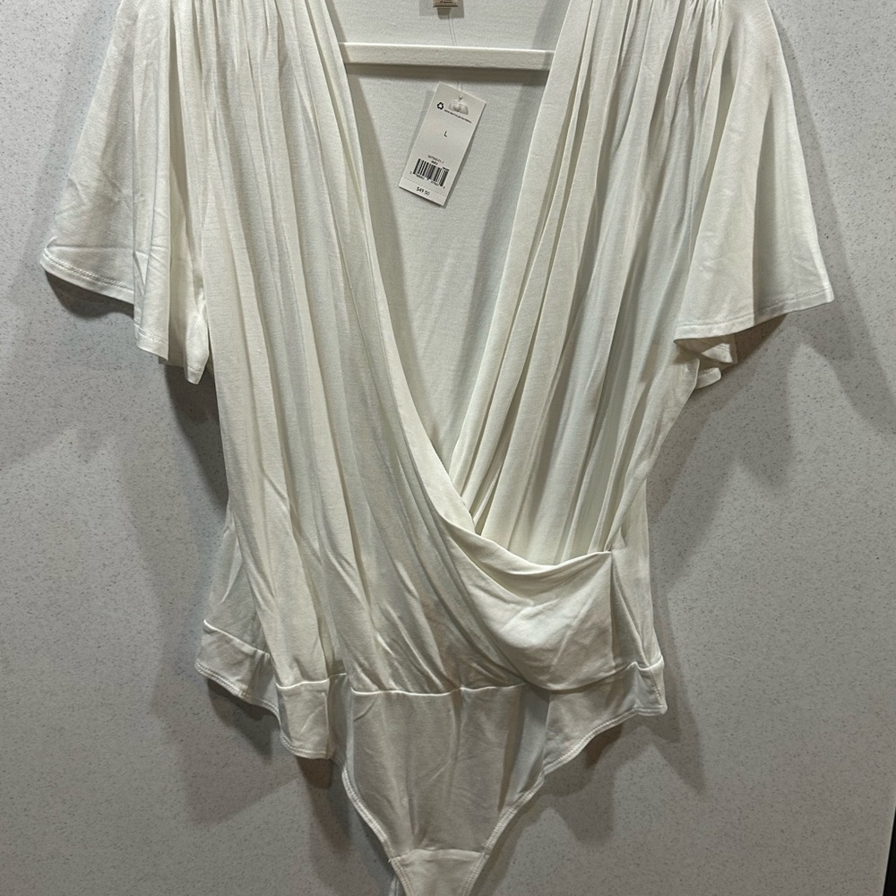 **Set of 2** Banana Republic Black + White Deep V-Neck Bodysuit, L